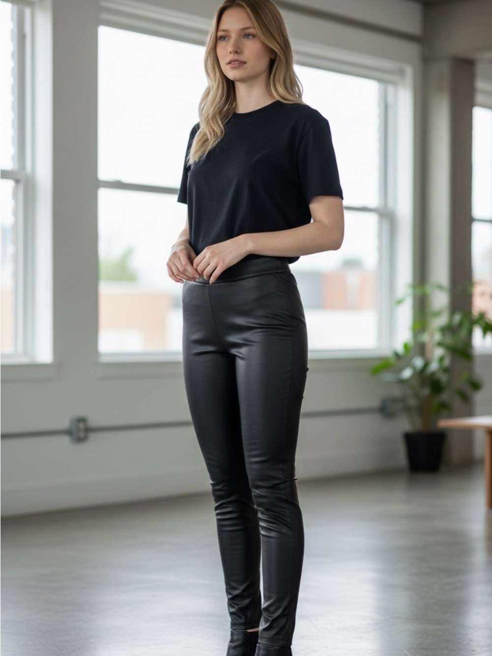 Faux Leather High-Rise Skinny Pants — Black